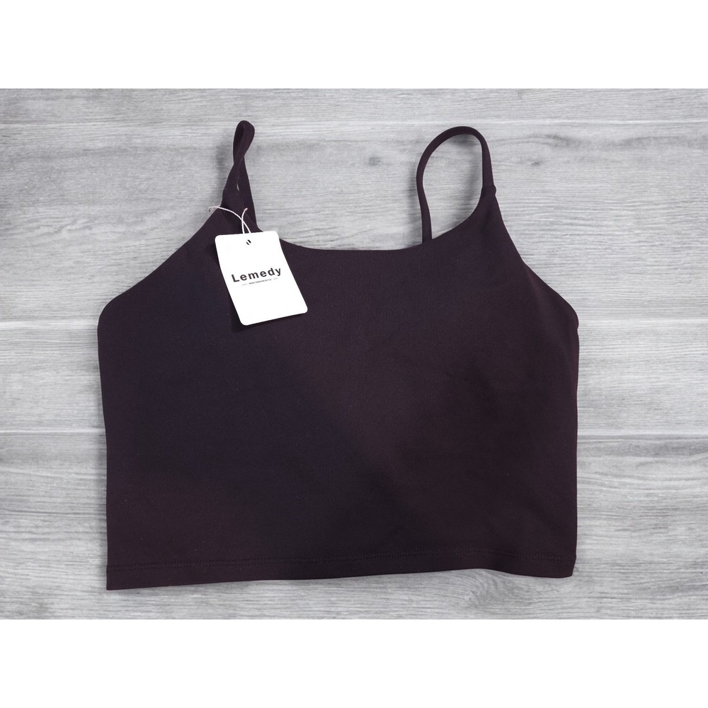 Lemedy Seamless‎ Crop Tank Top Sports Shelf Bra Medium Black Camisole Strappy
